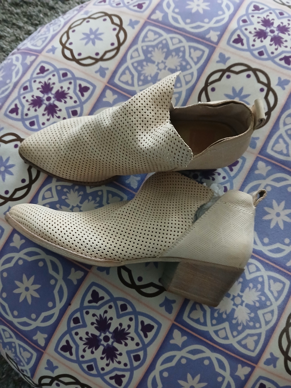 Dolce Vita Perforated Light Beige Slip-On Ankle Booties